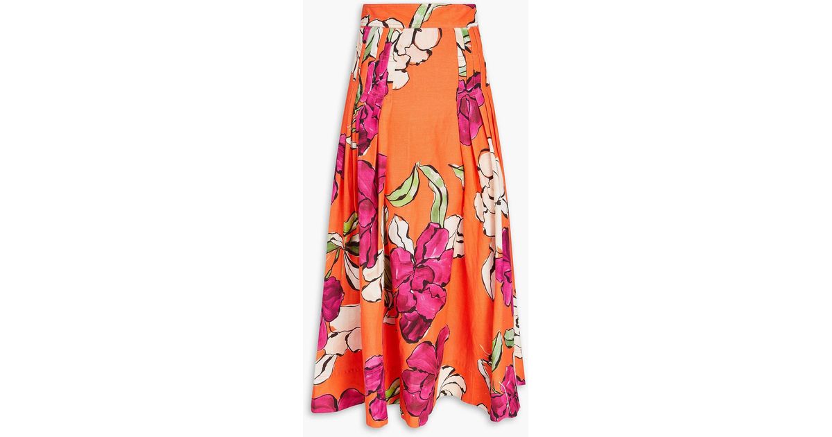 Aje. Lewis Pleated Floral-print Linen-blend Midi Skirt in