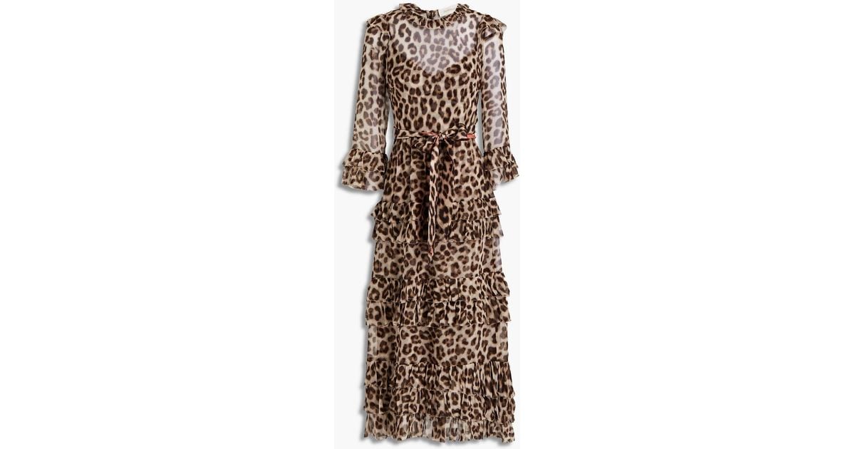 Zimmermann Candescent Belted Tiered Leopard-print Silk-crepon Midi Dress |  Lyst