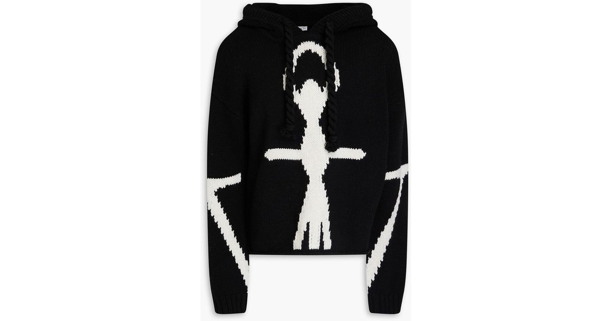 【J.W ANDERSON】intarsia-logo long-sleeve hoodie JW Anderson intarsia-logo long-sleeve Hoodie | White | FARFETCH
