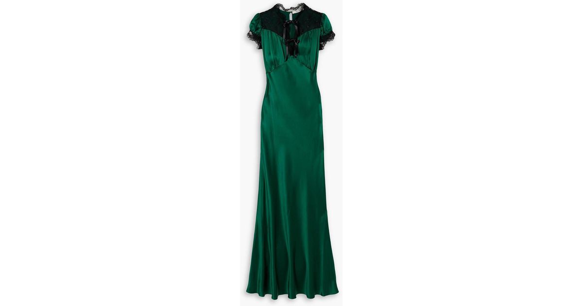 Rodarte Lace-trimmed Silk-satin Dress in Green | Lyst
