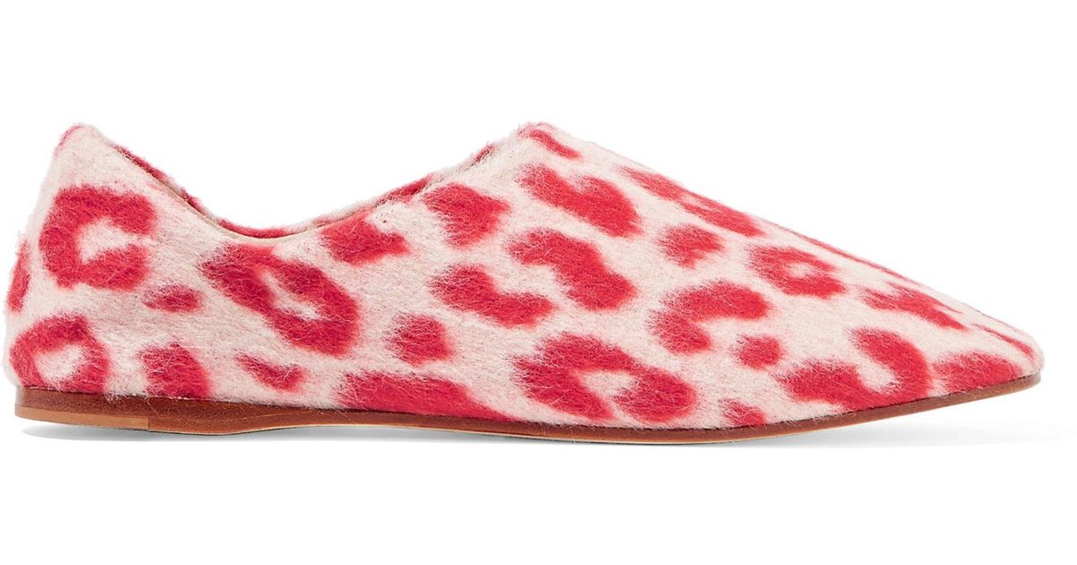 Acne Studios Agata Leopard-print Felt Slippers in Red - Lyst