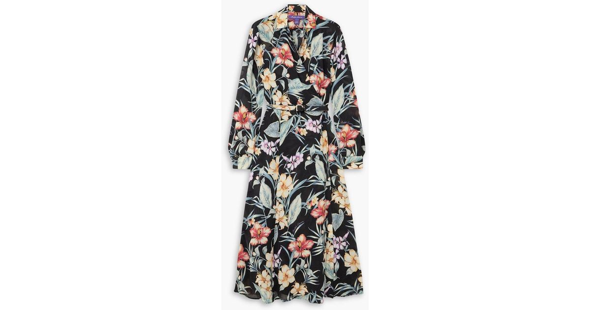 Ralph Lauren Aniyah Belted Floral-Print Woven Midi Wrap Dress in White |  Lyst
