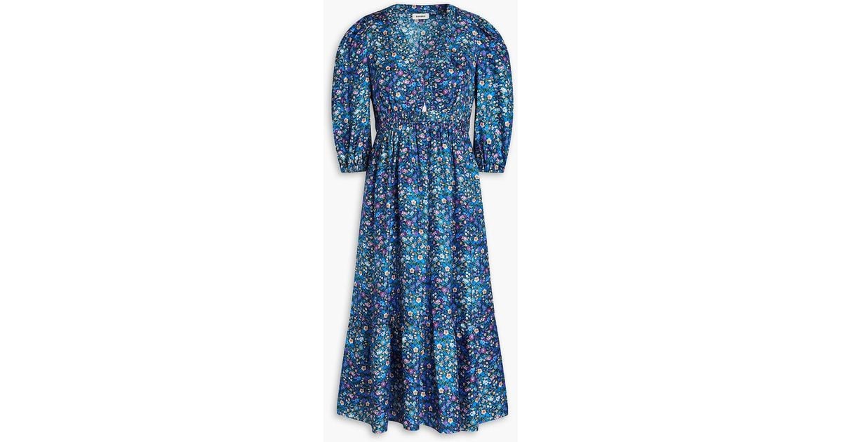 knee length dresses for ladies Blue Floral Tie Waist Midi Dress – Moda Boutique main image 1