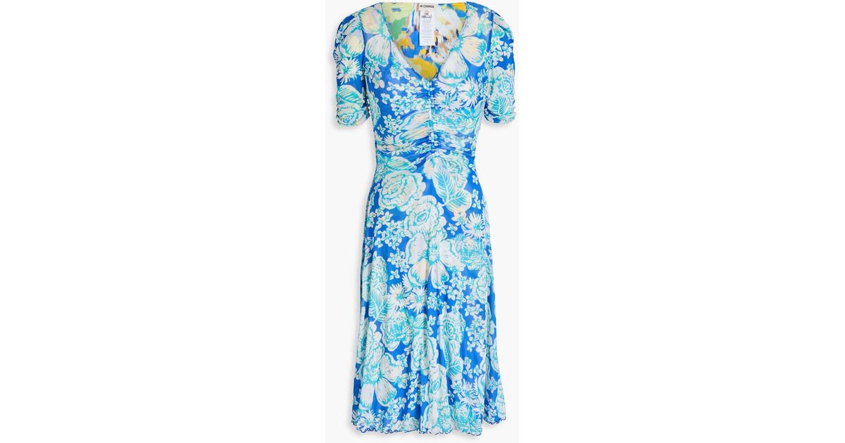 Diane von Furstenberg Koren Reversible Ruched Floral-Print Mesh Dress in  Blue | Lyst