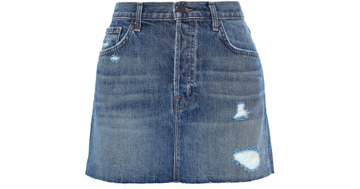 J Brand Bonny Distressed Denim Mini Skirt Mid Denim in Blue - Lyst