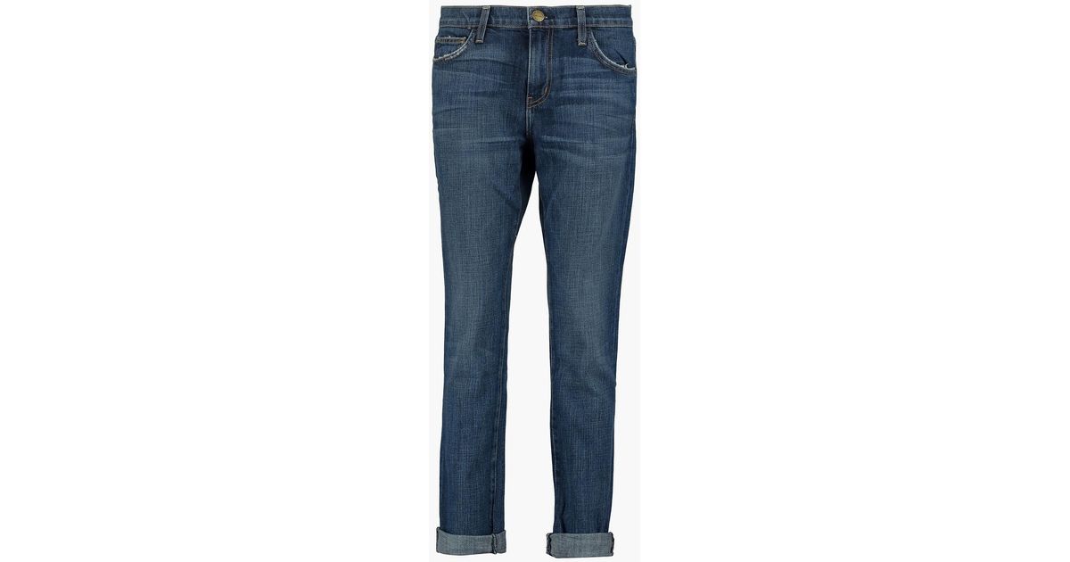 Current/Elliott Denim The Rendezvous Distressed Mid-rise Slim-leg Jeans in  Blue | Lyst Canada