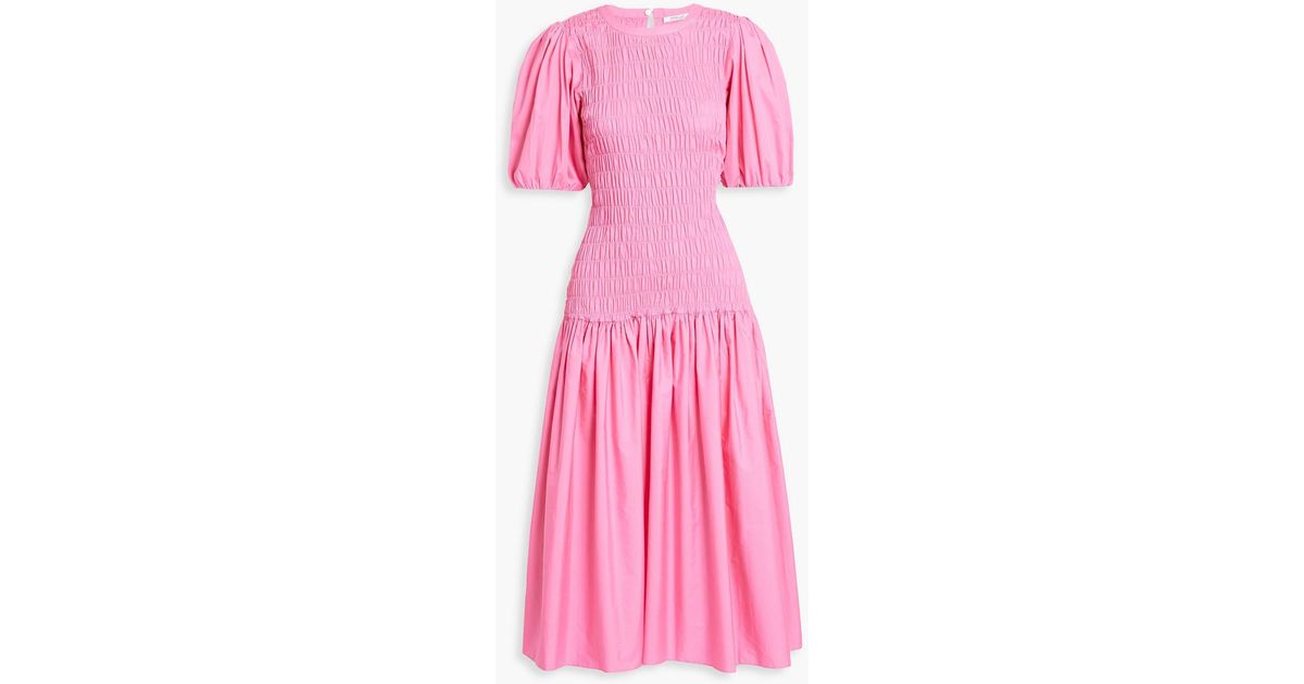 10 Crosby Derek Lam Shirred Cotton-poplin Midi Dress in Pink | Lyst