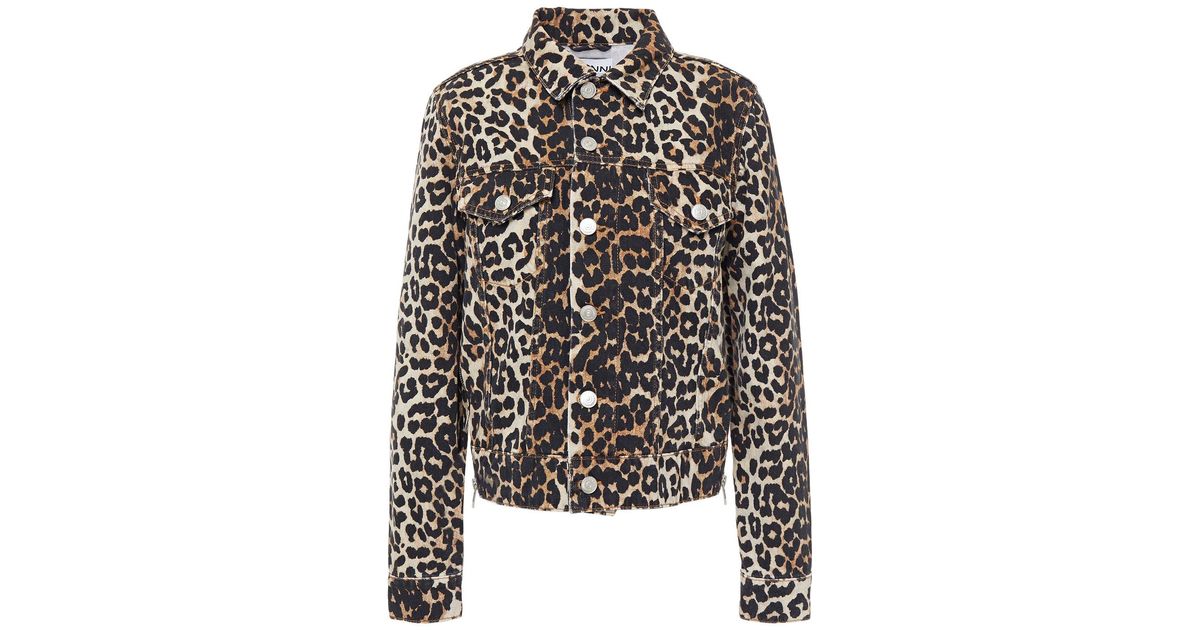 Ganni Zip-detailed Leopard-print Denim Jacket | Lyst