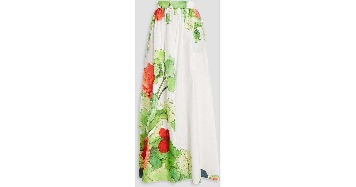 Elie Saab Floral-print Cotton-poplin Maxi Skirt in Green | Lyst