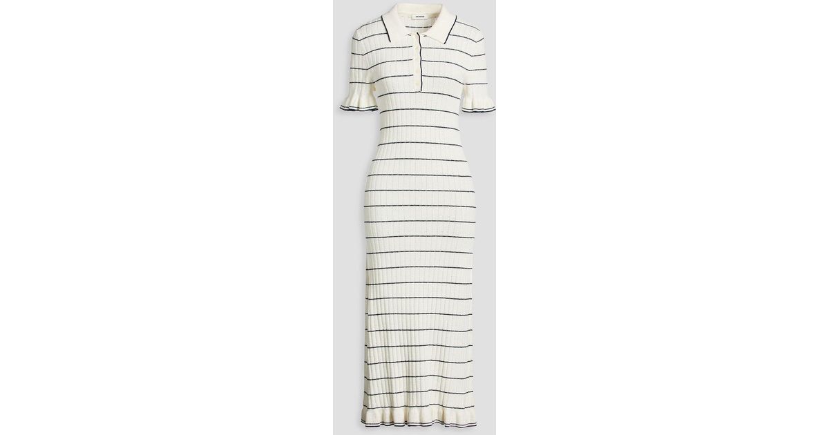 Sandro Striped Ribbed And Pointelle-Knit Midi Dress in White | Lyst Canada