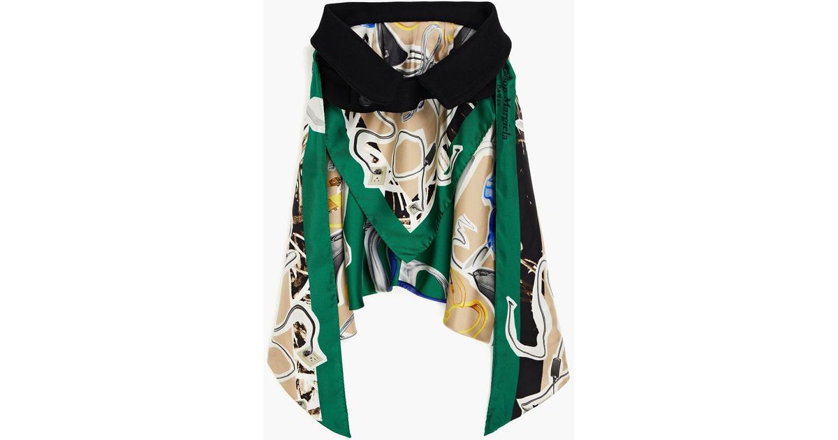 スカーフ MAISON MARGIELA patterned silk scarf Maison Margiela Printed Silk-satin And Felt Scarf In Jade