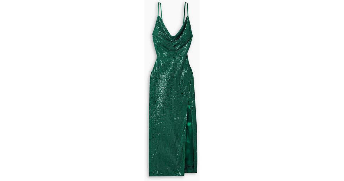 In the mood for love Yuna Draped Sequined Tulle Gown in Green | Lyst UK