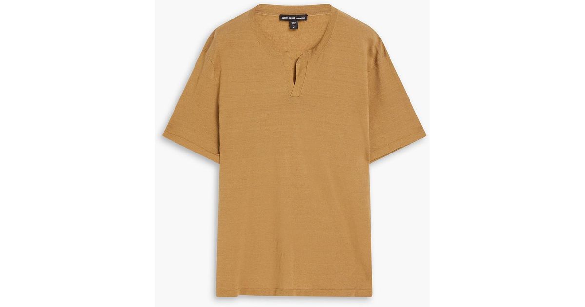 James Perse Linen-blend Jersey Henley T-shirt in Brown for Men | Lyst UK