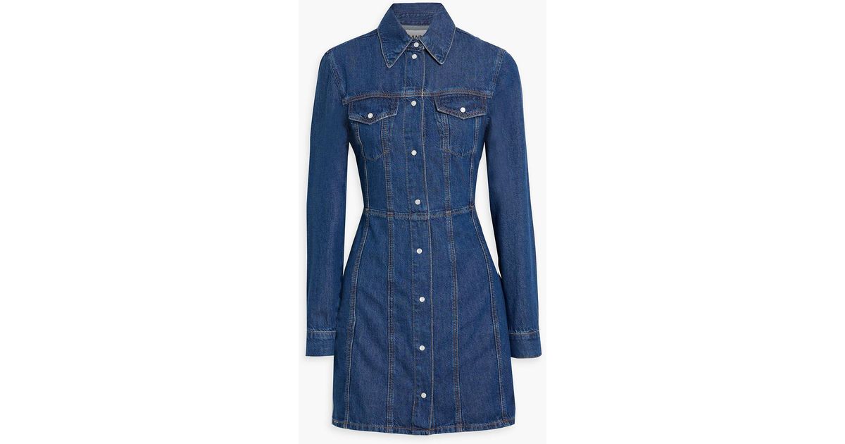 Ganni Flocked Denim Mini Shirt Dress in Blue Lyst Canada