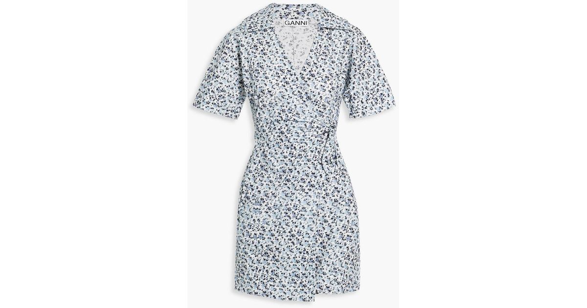 printed poplin mini dress ganni GANNI Ruched Leopard Print Mini Dress