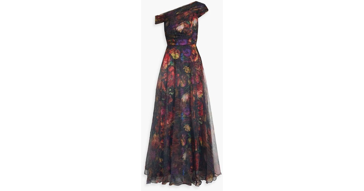 THEIA Jada Oneshoulder Floralprint Crinkled Organza Gown in Purple Lyst