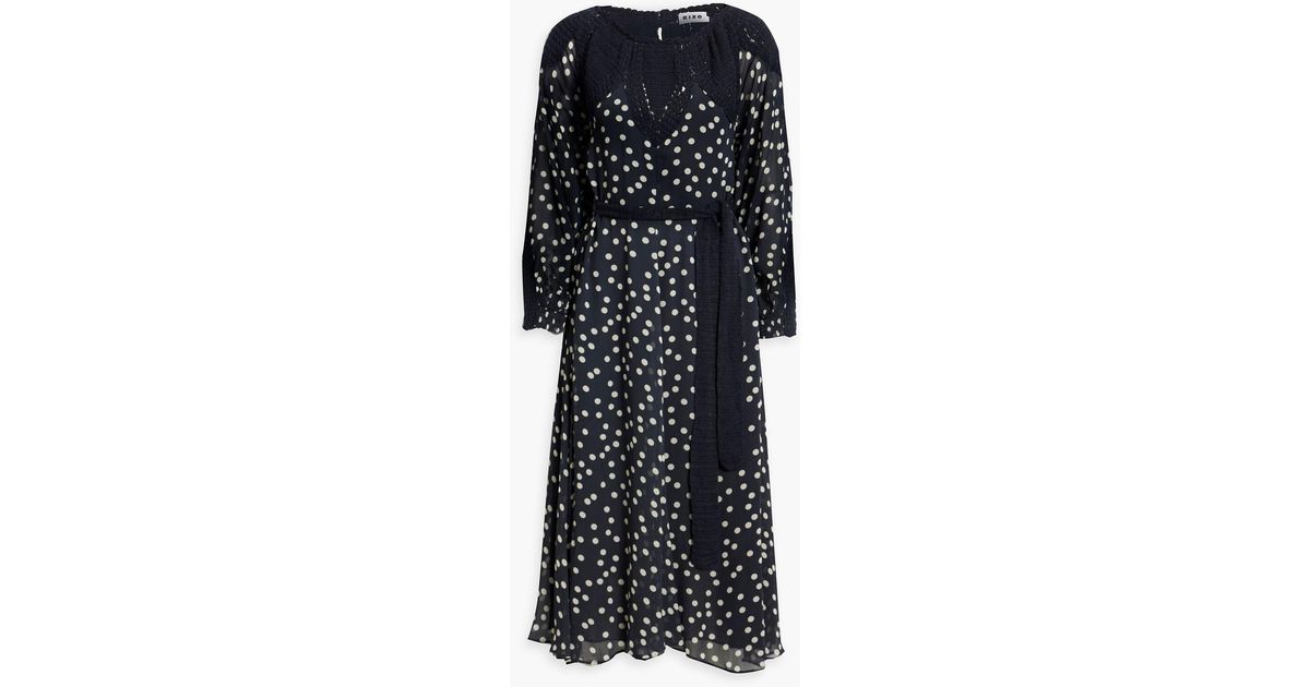 RIXO London Irene Crochet-paneled Polka-dot Crepe De Chine Midi Dress in  Black | Lyst Australia