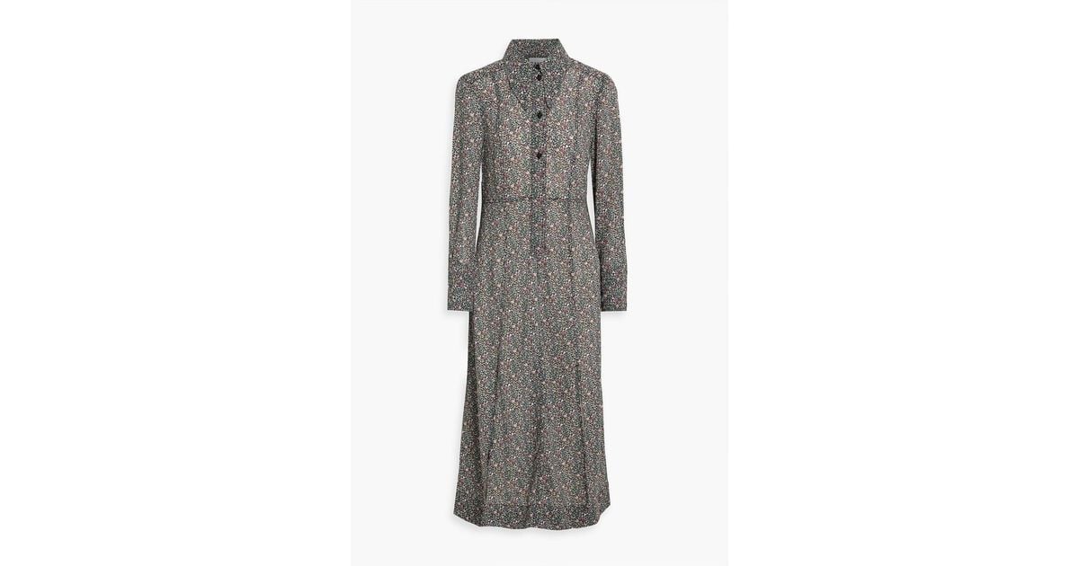 Ganni Printed Crepe Midi Shirt Dress in Grey Lyst Canada