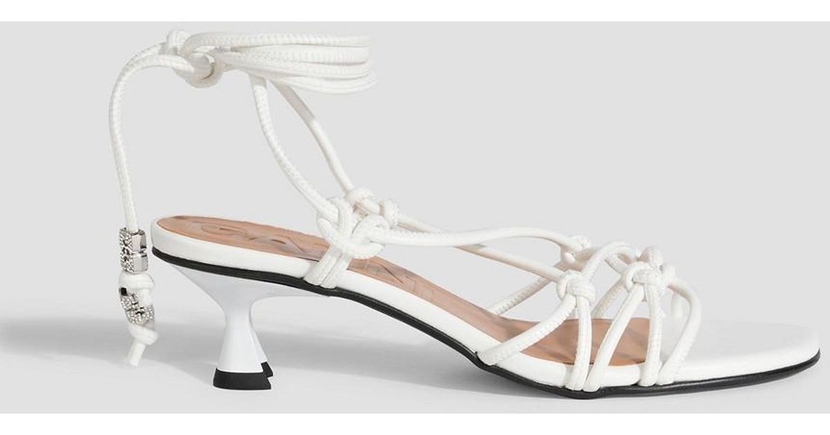 Ganni Knotted Faux Leather Sandals in White | Lyst