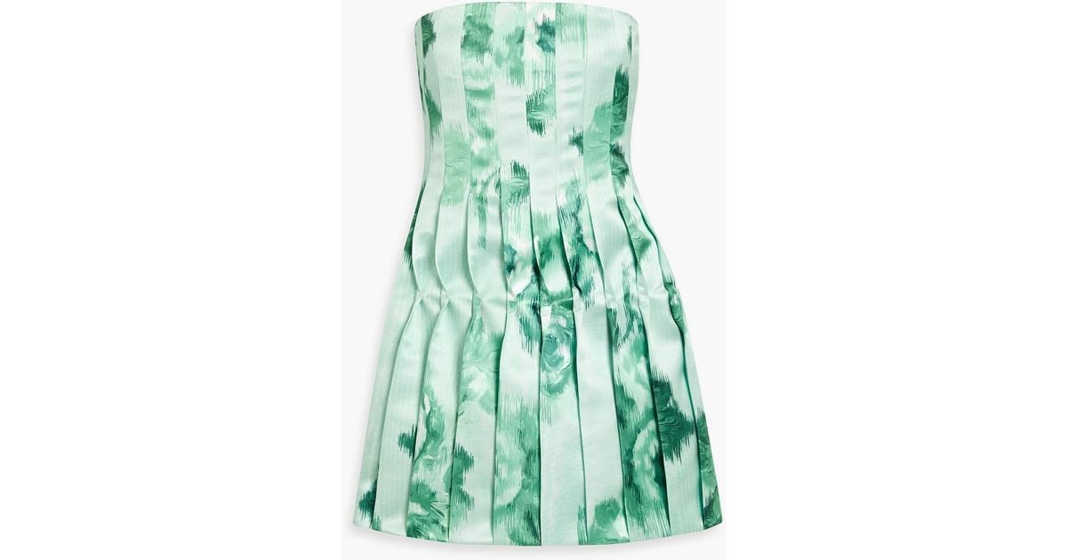 Emilia Wickstead Strapless Pleated Crepe Mini Dress in Green