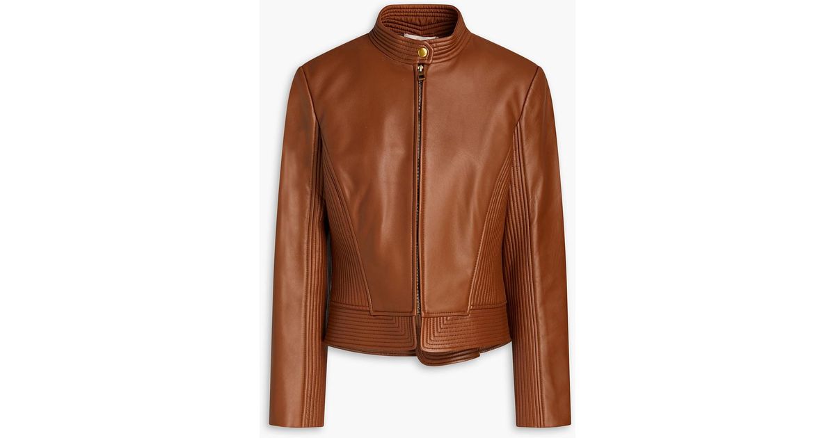 Tory Burch Calista Quilted Leather Biker Jacket in Brown | Lyst Australia
