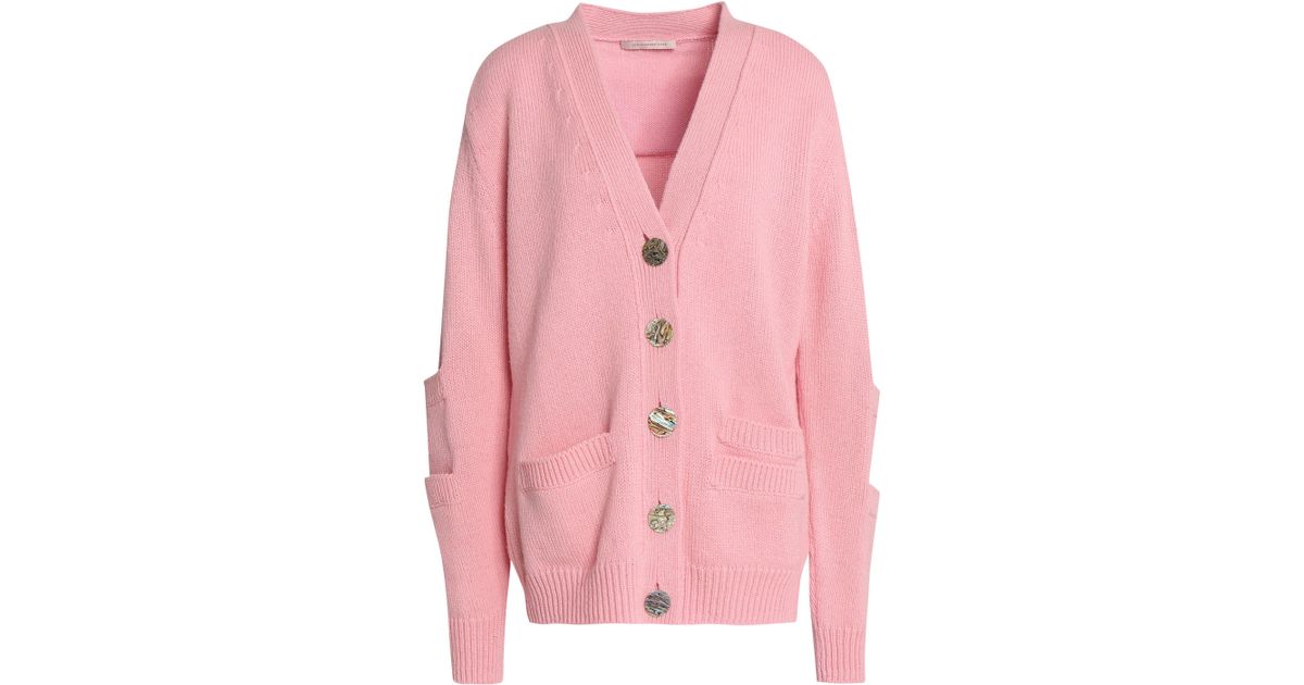 pink wool cardigan