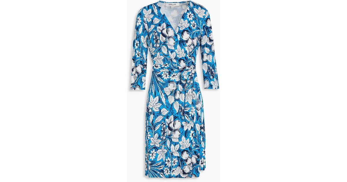 Diane von Furstenberg Julian Floral-print Silk-jersey Mini Wrap Dress in  Blue | Lyst