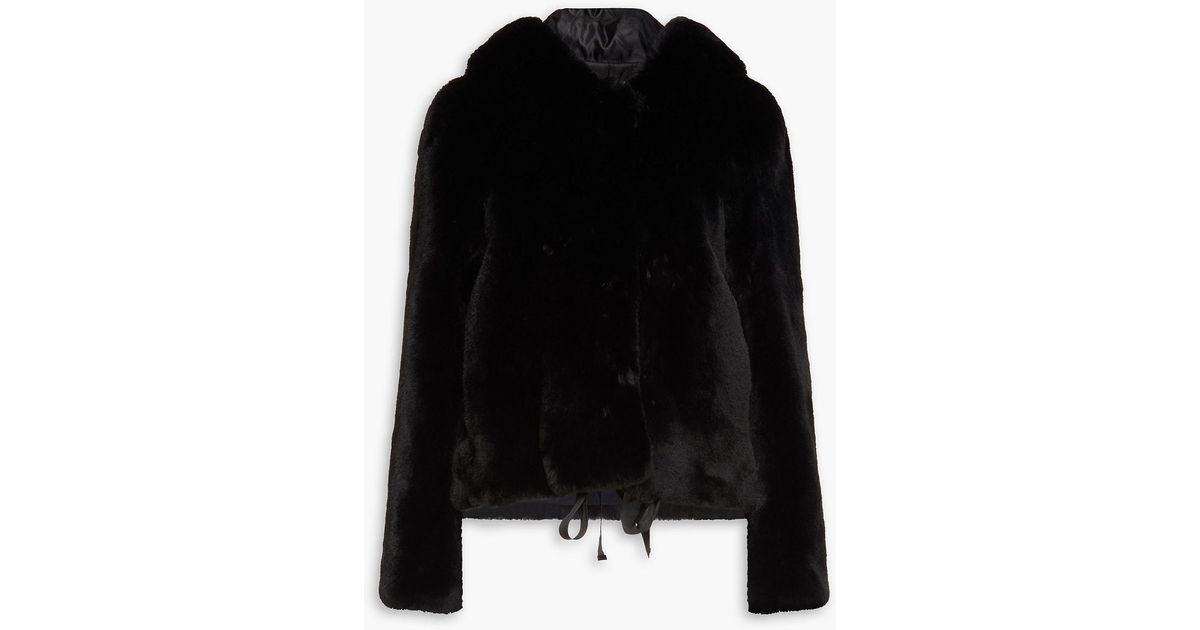 Sandro Ondine Faux Fur Hooded Coat in Black | Lyst UK