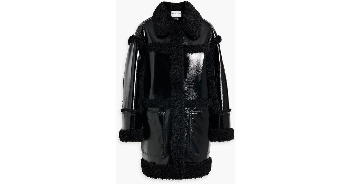 Stand Studio Elsie Faux Shearling-trimmed Vinyl Coat in