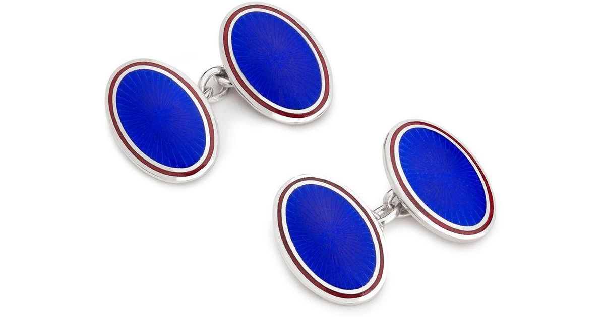 Sterling Silver Yellow /& Blue Enamel Star Burst Double-Sided Oval Cufflinks