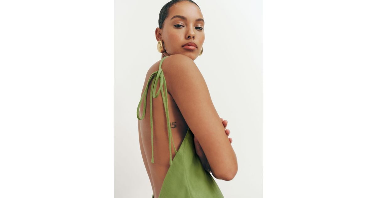 Reformation Selia Linen Dress in Green | Lyst