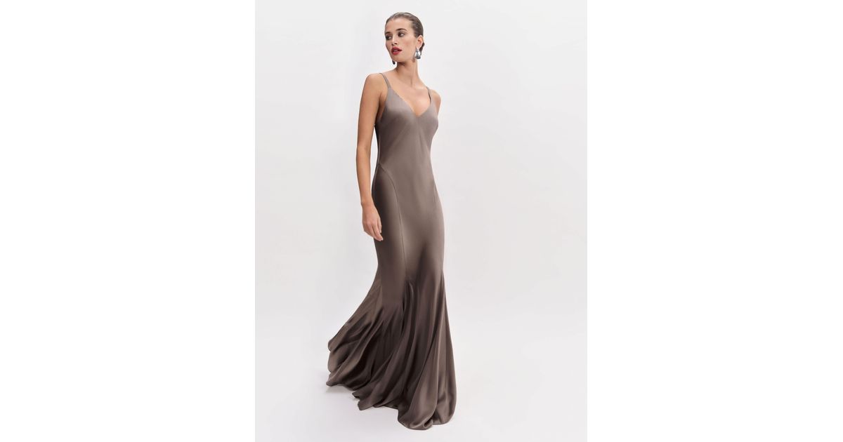 tyler satin dress MESHKI Tyler Strapless Satin Midi Dress - Gold
