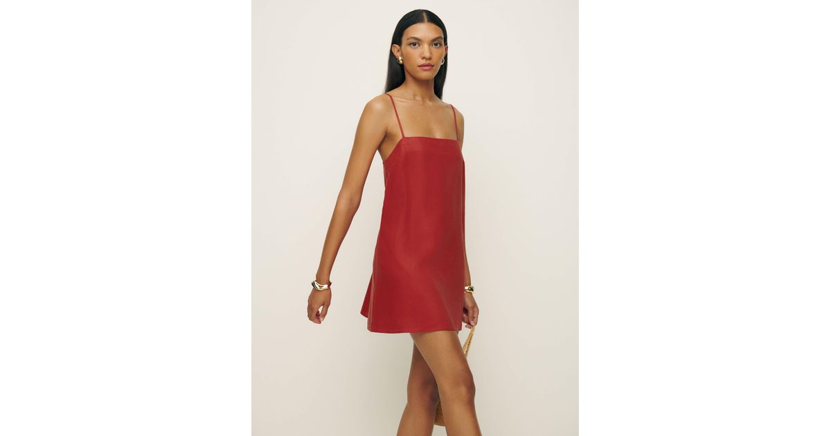 Reformation Aubree Linen Dress in Red | Lyst