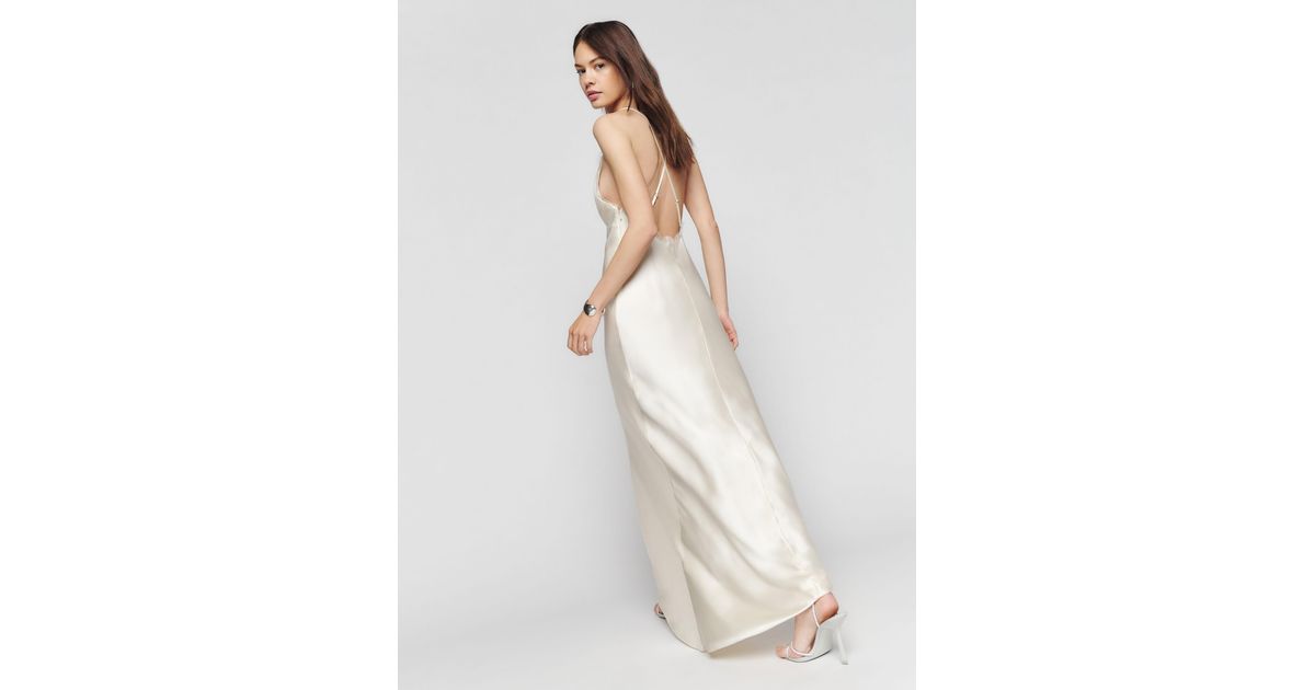 maysen silk dress reformation REFORMATION Maysen Lace-Trimmed Maxi Dress