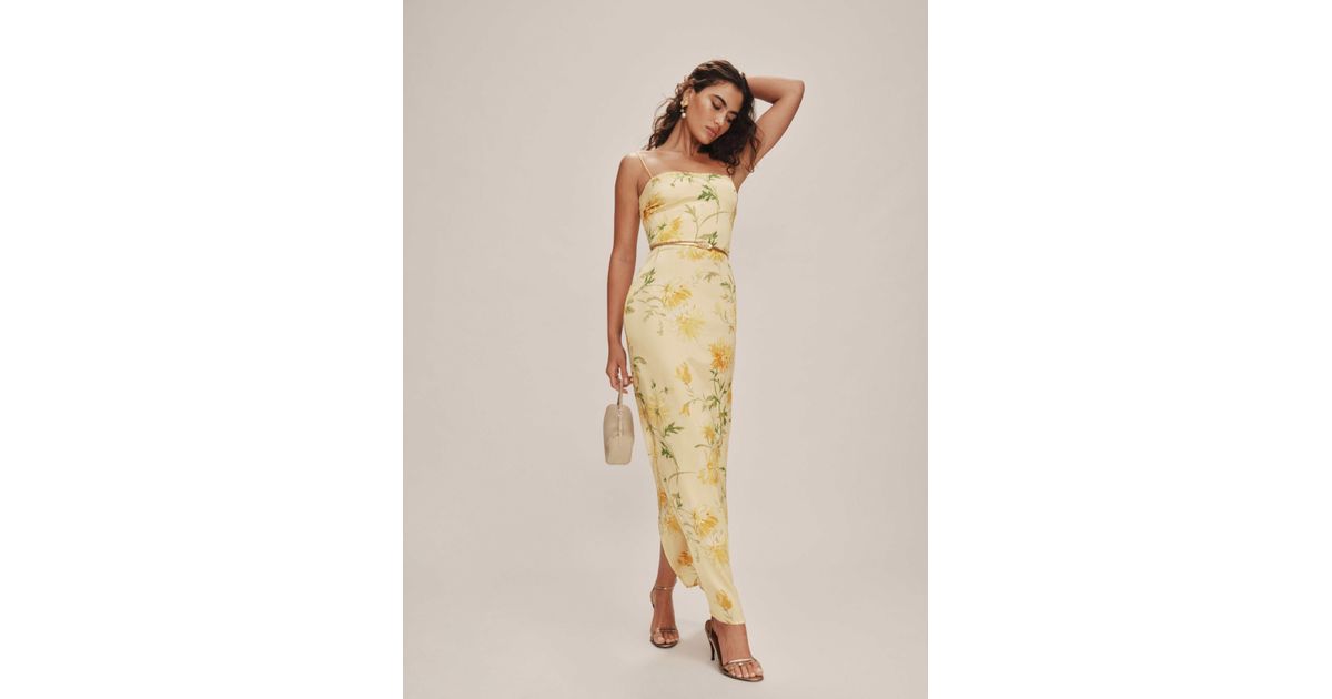 frankie silk dress honeyglow Reformation Frankie Floral Silk Column Maxi Dress