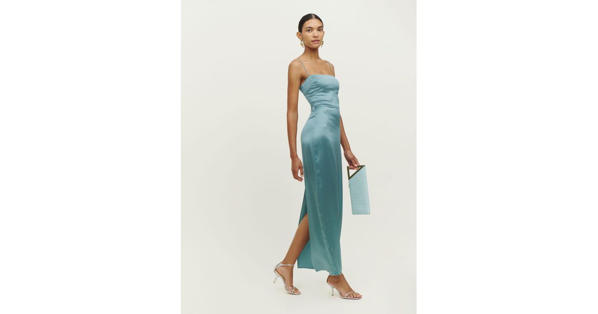 frankie silk dress blue Reformation Frankie blue silk dress 6 by Reformation
