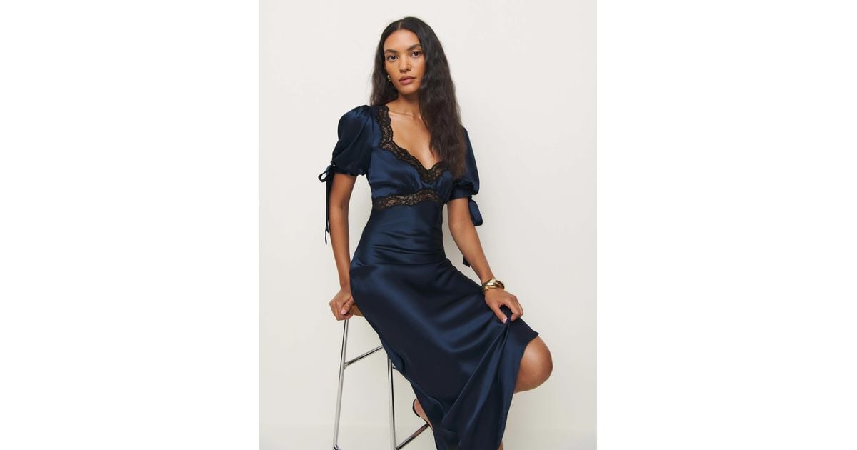 Reformation Short Puff Sleeve Lace Maxi Dress in Blue | Lyst