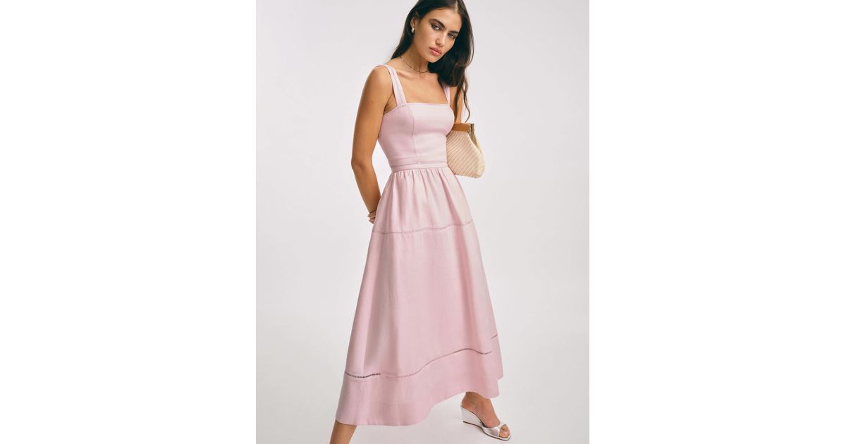 Reformation Everett Linen Dress 4 in Pink | Lyst Reformation Everett Linen Dress 4 in Pink | Lyst
