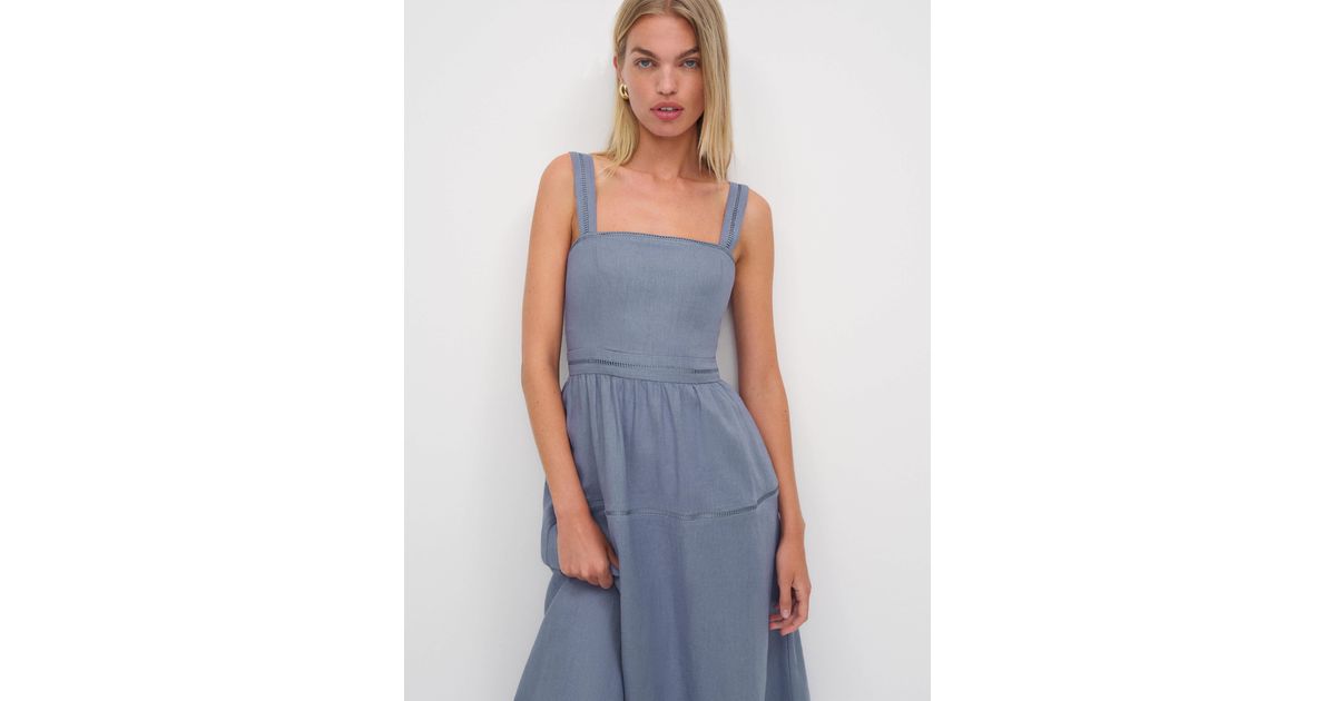 chinese dress ladies Reformation Everett Square Neck Linen Midi Dress White