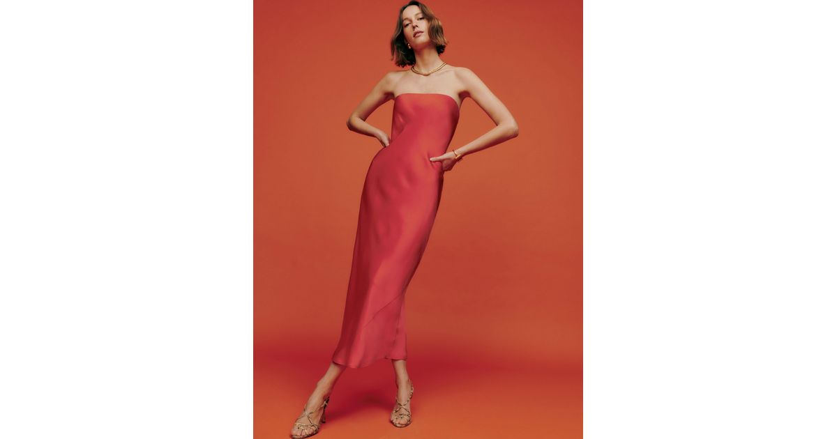 Reformation Joana Silk Dress in Red | Lyst