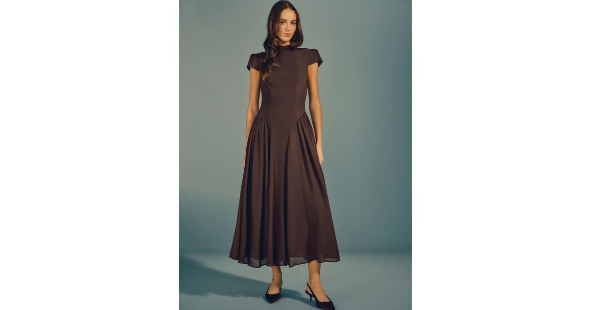 Reformation Maven Mock-Neck Chiffon Midi Dress in Brown | Lyst Australia
