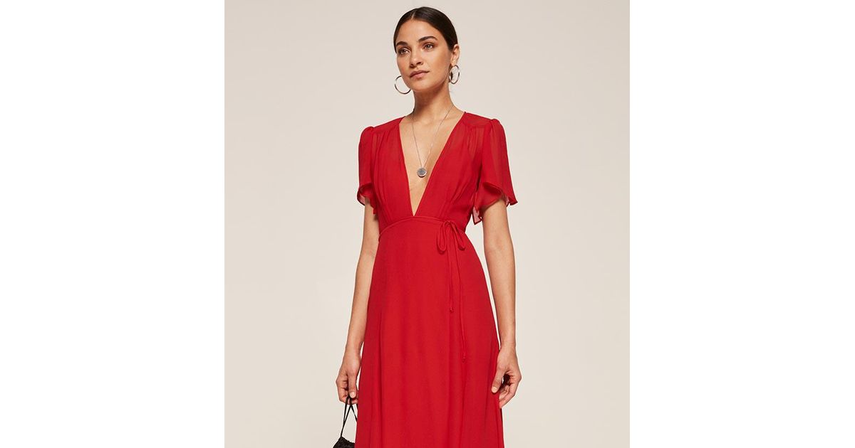 reformation red wrap dress