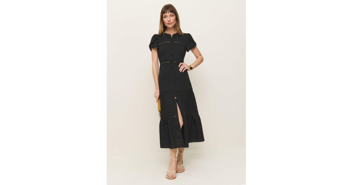 reformation zebrina short-sleeve midi dress Reformation Zebrina Short-Sleeve Midi Dress