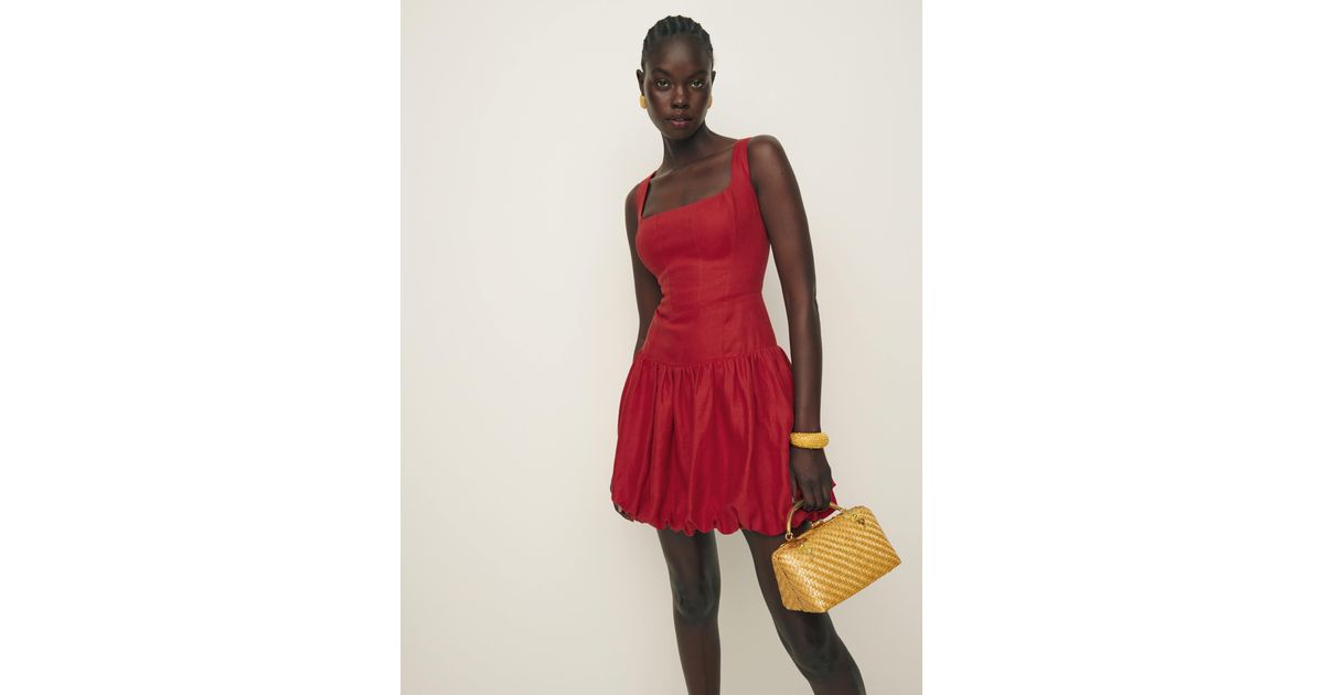 Reformation Delia Linen Dress in Red | Lyst