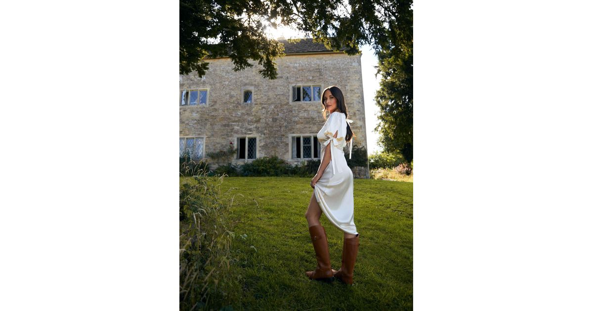 strapless brown dress LEAH Scarf Asymmetric Corset Maxi Dress