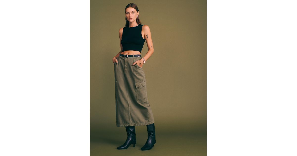 Reformation Maggi Cargo Midi Skirt in Green Lyst