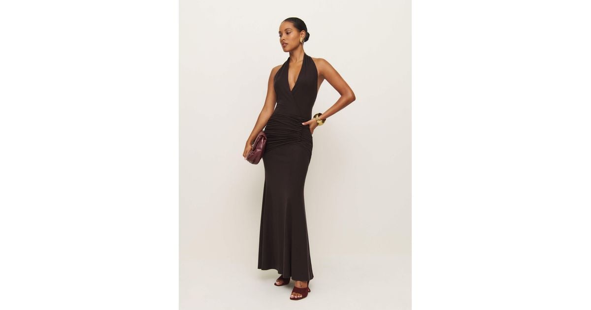 Reformation Ruched Halter Knit Maxi Dress in Natural | Lyst Reformation Ruched Halter Knit Maxi Dress in Natural | Lyst