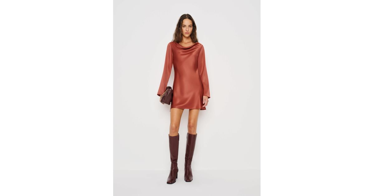 Reformation Pike Satin Dress in Red | Lyst