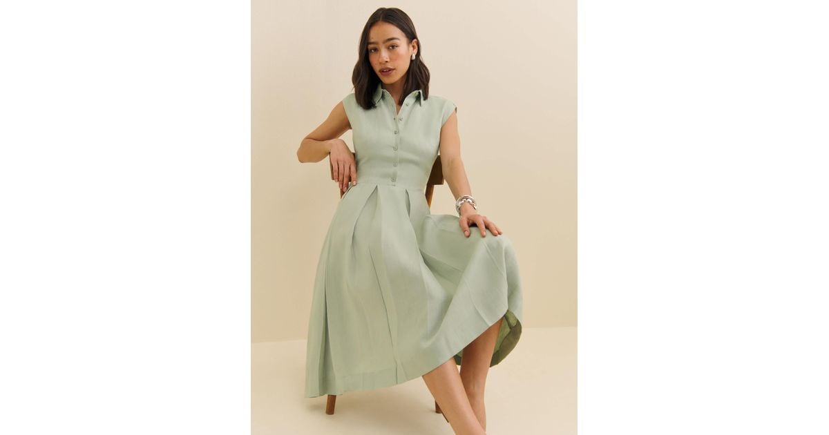 Reformation Prim Linen Dress in Green | Lyst Reformation Prim Linen Dress in Green | Lyst