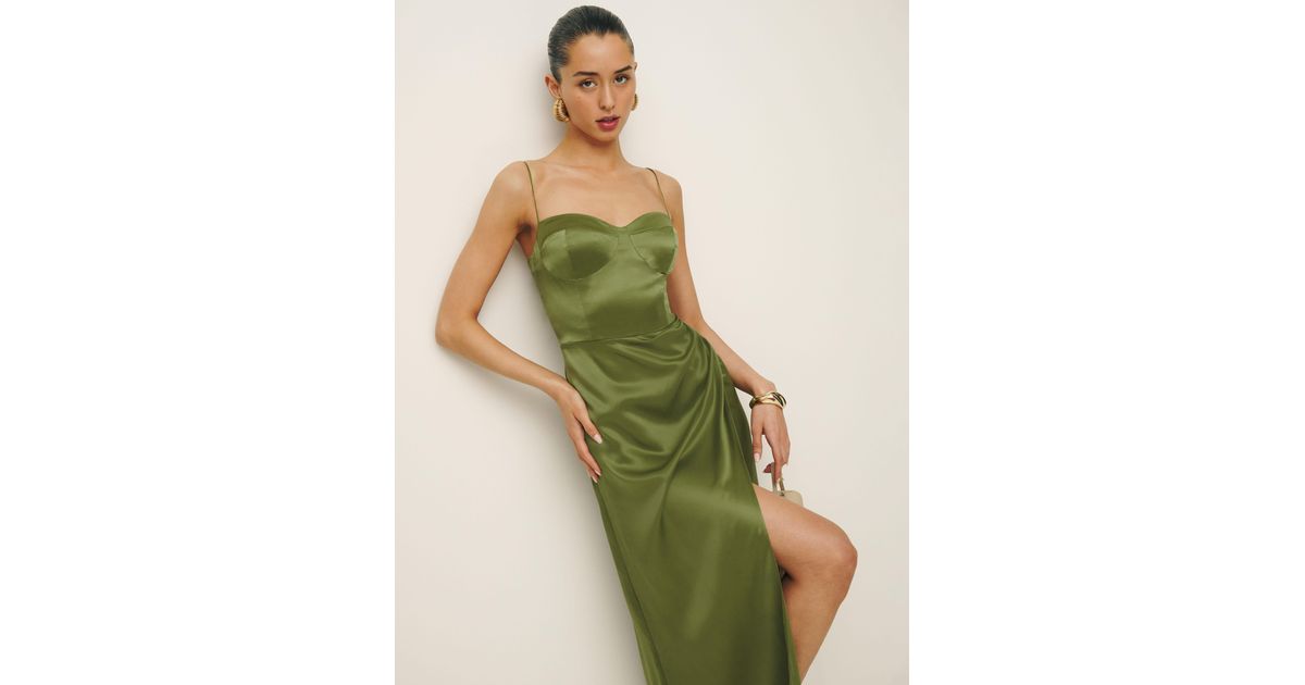 marguerite silk dress reformation Reformation Petites Marguerite Silk Dress - Palm Green